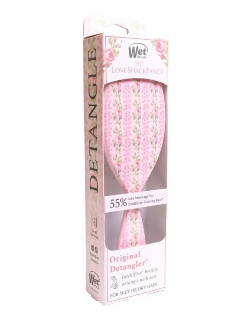 LoveShackFancy Pink Floral Paddle Detangler Brush